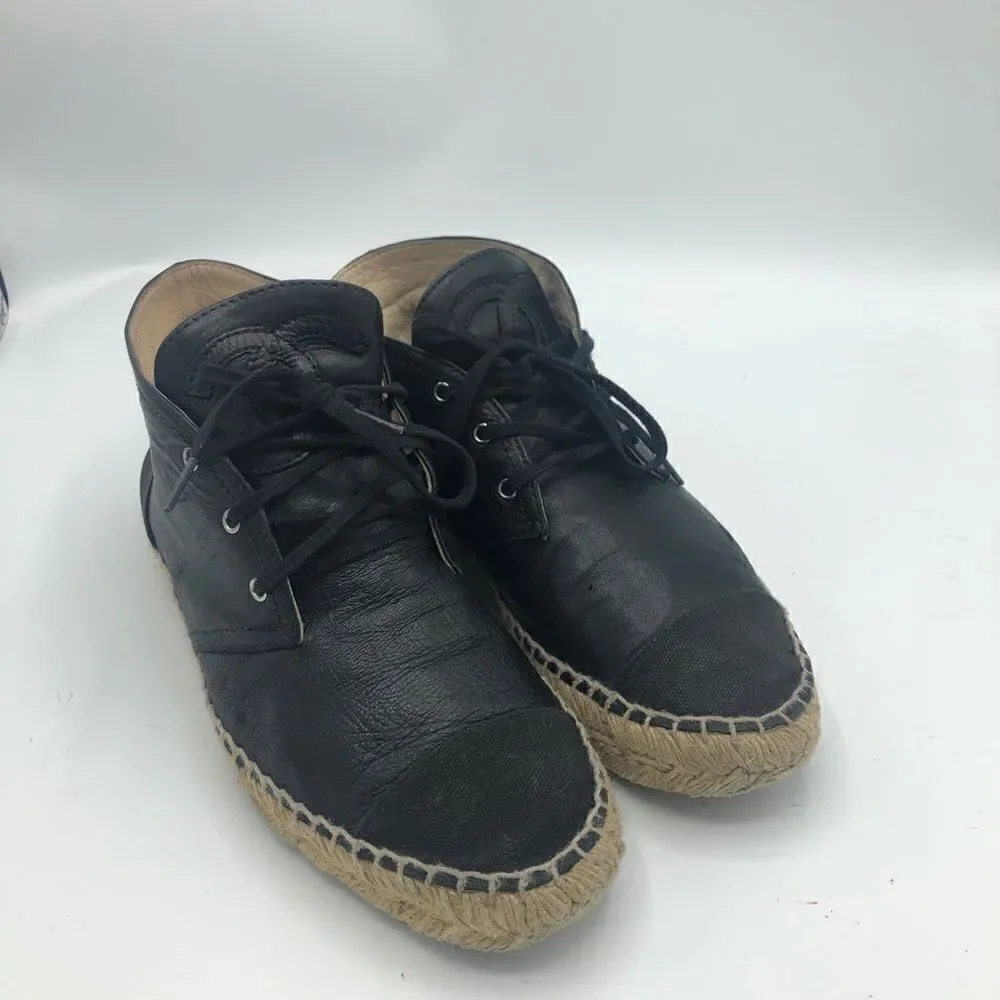 Chanel Black Leather Espadrilles High Top Sneakers CC‎